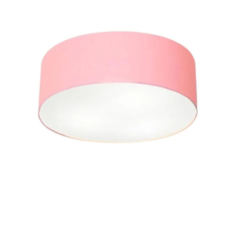 Plafon Cilíndrico Md-3005 Cúpula Em Tecido 40x12cm Rosa Bebê - Bivolt