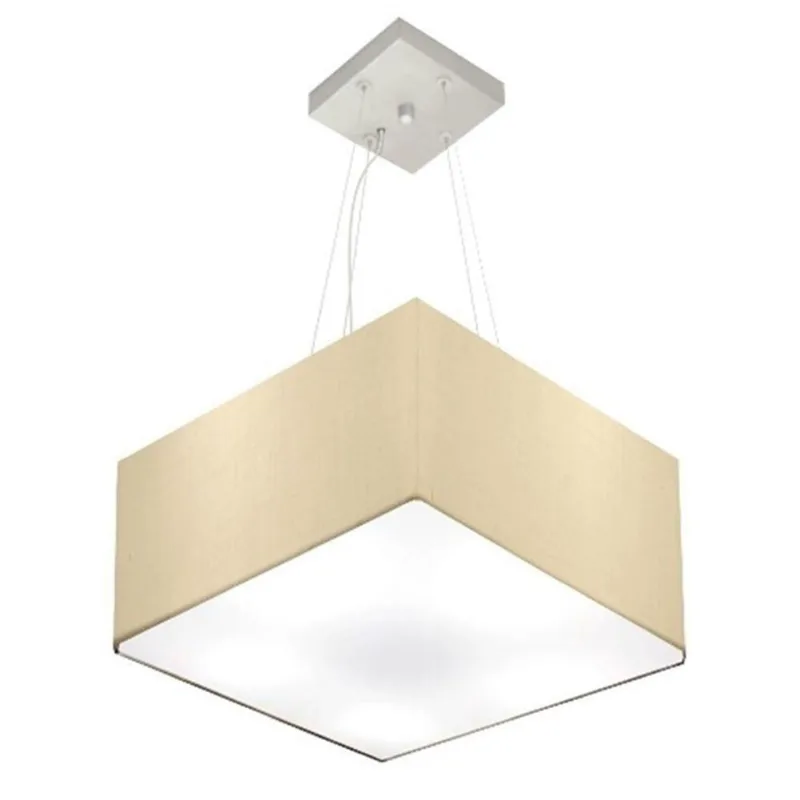 Lustre Pendente Quadrado Md-4005 Cúpula Em Tecido 21/35x35cm Algodão Crú - Bivolt