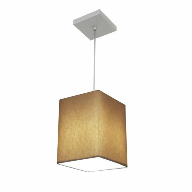 Lustre Pendente Quadrado Md-4007 Cúpula Em Tecido 25/16x16cm Palha - Bivolt