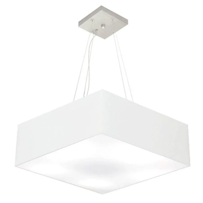 Lustre Pendente Quadrado Md-4198 Cúpula Em Tecido 15/60x60cm Branco - Bivolt