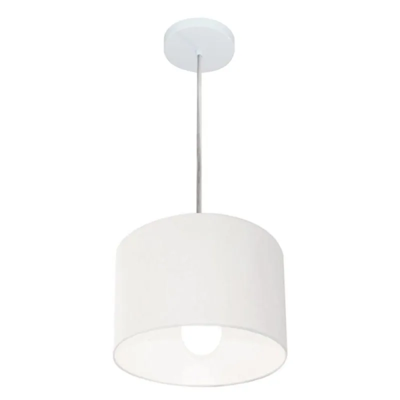Lustre Pendente Md-4201 Cúpula em Tecido 25x25CM Cilíndrico Bivolt Branco Vivare Brasil Iluminação - Vivare Brasil Iluminação