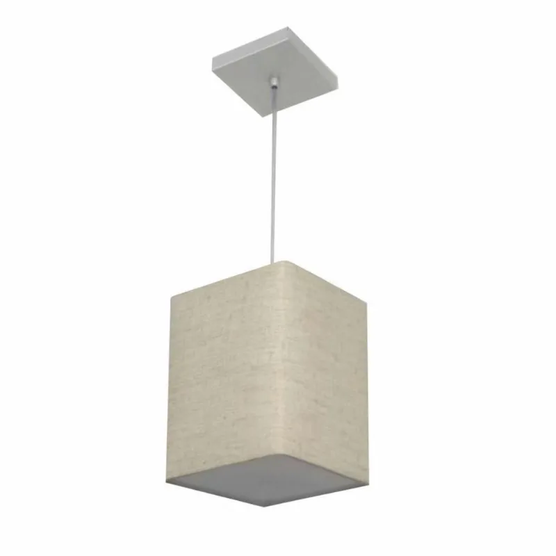 Lustre Pendente Quadrado Md-4007 Cúpula Em Tecido 25/16x16cm Rustico Bege - Bivolt - Vivare Brasil Iluminação