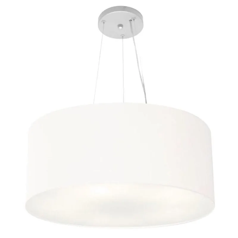 Lustre Pendente Cilíndrico Md-4188 Cúpula em Tecido 50X25CM, Soquete E27, Bivolt Branco Vivare