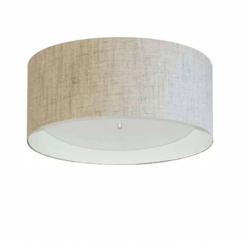 Plafon Cilíndrico Md-3161 Cúpula Em Duplo Tecido 50x25cm Rústico Bege / Branco - Bivolt