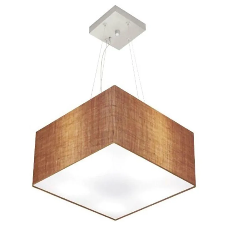 Lustre Pendente Quadrado Md-4005 Cúpula Em Tecido 21/35x35cm Palha - Bivolt