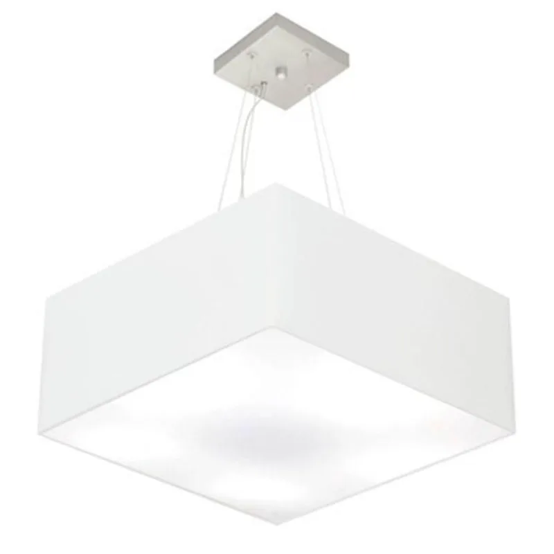 Lustre Pendente Quadrado Md-4040 Cúpula Em Tecido 21/50x50cm Branco - Bivolt