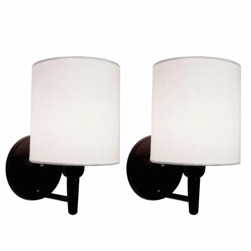 Kit-2 Arandela Cilíndrica Md-2009 Base Preto Cúpula Em Tecido 14x15cm Branco - Bivolt - Vivare Brasil Iluminação
