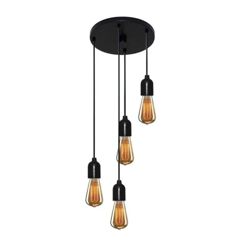 Luminária Pendente Retro Md-4162-4 para Lâmpada E27 Bivolt Preto Vivare Brasil Iluminação - Vivare Brasil Iluminação - Casa E Construção