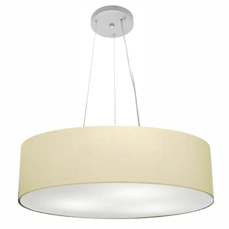 Lustre Pendente Cilíndrico Md-4193 Cúpula Algodão Cru 70x15CM Bivolt Bege Vivare Brasil Iluminação - Vivare Brasil Iluminação