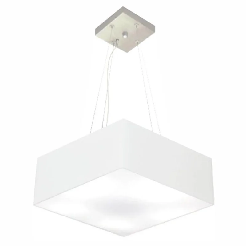 Lustre Pendente Quadrado Md-4194 Cúpula Em Tecido 12/40x40cm Branco - Bivolt - Vivare Brasil Iluminação