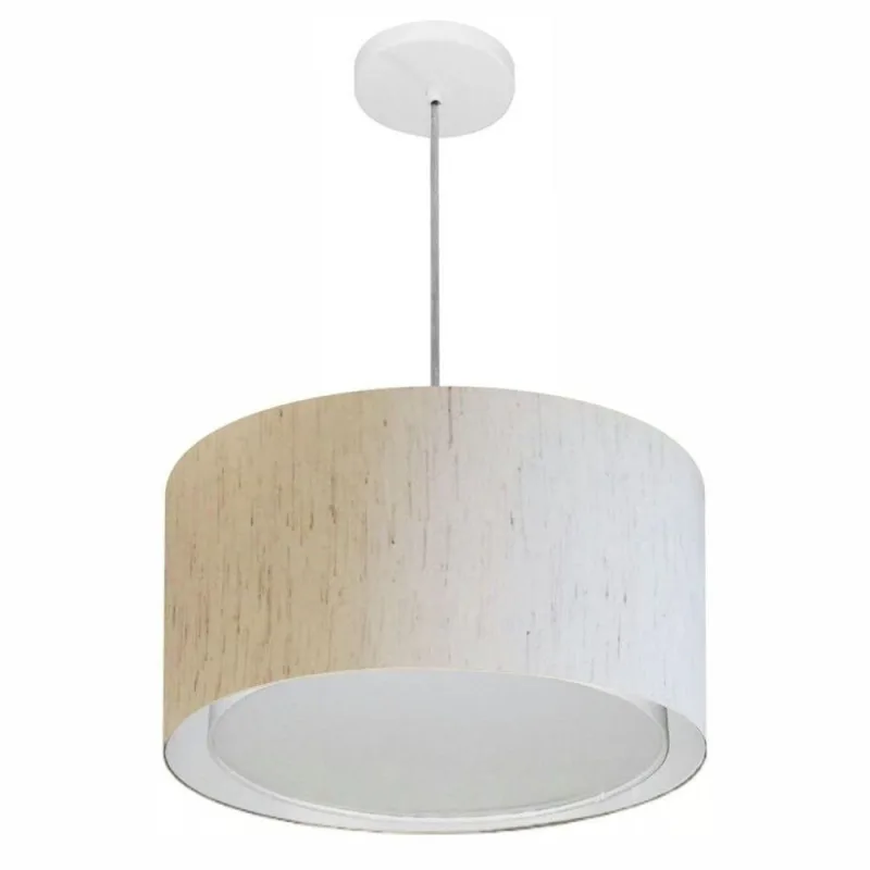 Lustre Pendente Cilíndrico Duplo Md-4290 Cúpula Tecido Linho 40x25CM Bege Vivare Brasil Iluminação - Vivare Brasil Iluminação