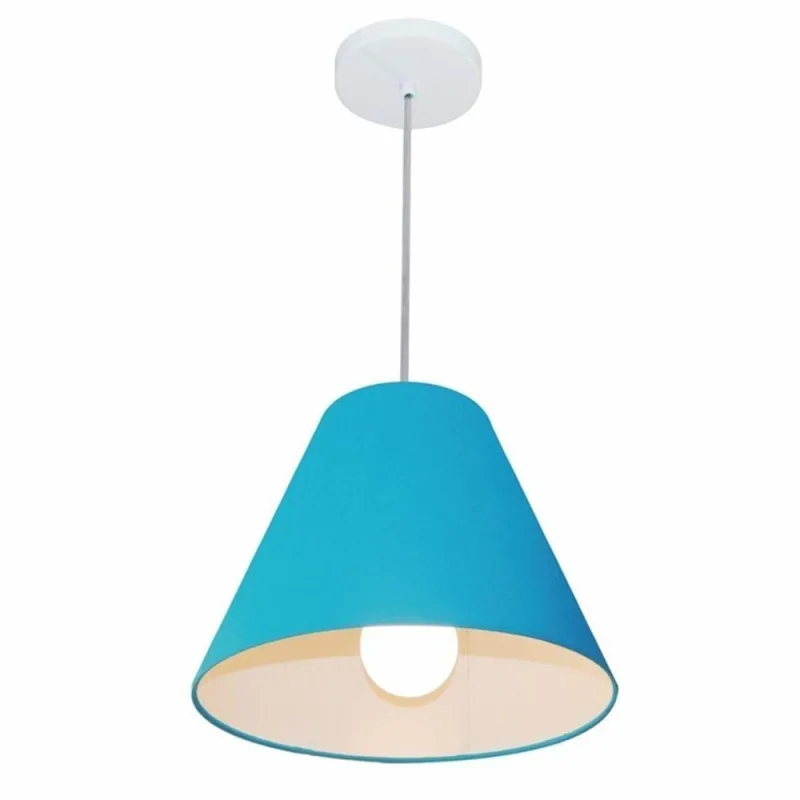Lustre Pendente Cone Md-4028 Cúpula em Tecido Fio Ajustável Azul Turquesa Vivare Brasil Iluminação - Vivare Brasil Iluminação - Casa E Construção