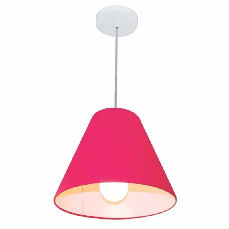 Lustre Pendente Md-4028 com Cúpula em Tecido Cone Bivolt Rosa Pink Vivare Brasil Iluminação - Vivare Brasil Iluminação