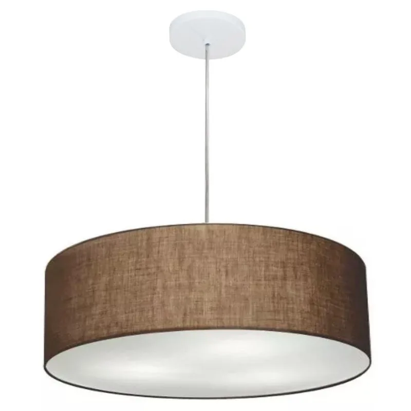 Lustre Pendente Cilíndrico Md-4217 Cúpula em Tecido 50X15CM Tamanho Médio Café Vivare Brasil