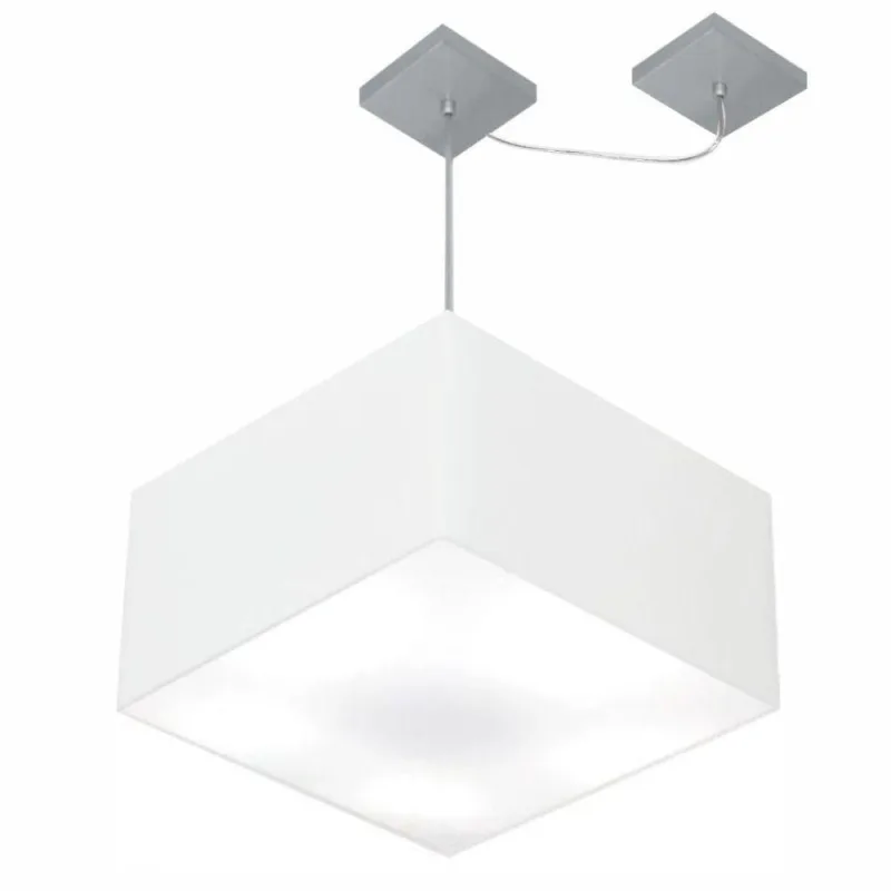 Lustre Pendente Quadrado Com Desvio Md-4271 Cúpula Em Tecido 30/40x40cm Branco - Bivolt - Vivare Brasil Iluminação - Casa E Construção