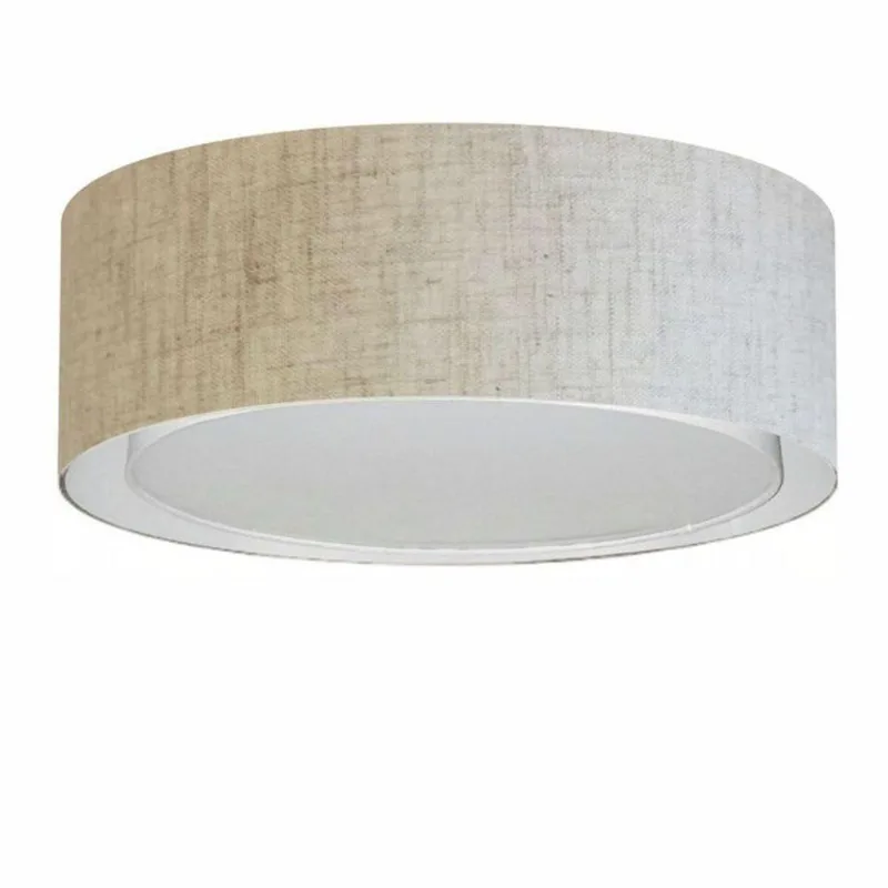 Plafon Duplo Cilíndrico Md-3038 Cúpula Em Tecido 80x30cm Rústico Bege - Bivolt
