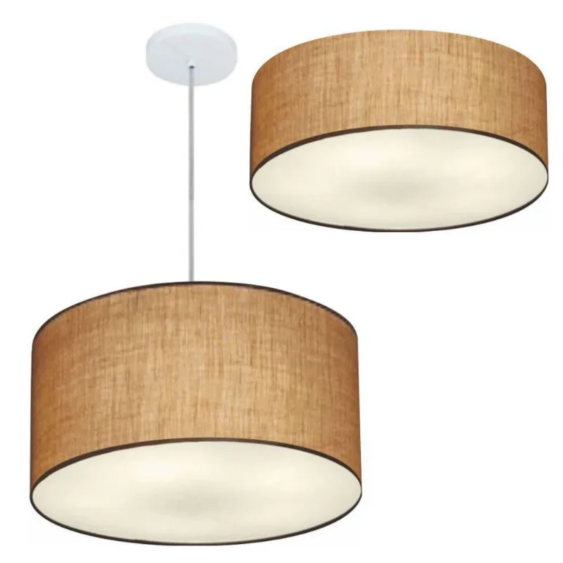 Kit Plafon Md-3014 Pendente Md-4049 Cúpula Em Tecido 50cm Palha - Bivolt - Vivare Brasil Iluminação