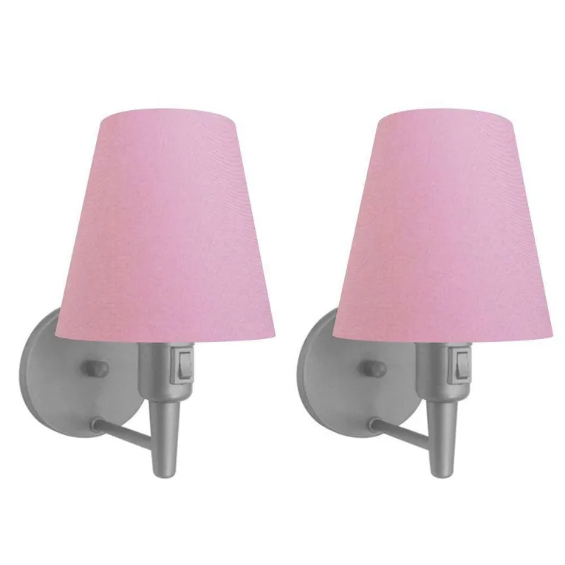 Kit-2 Arandela Cone Md-2013 Cinza C- Inter Liga E Desl Cúpula Em Tecido Rosa Bebê - Bivolt - Vivare Brasil Iluminação
