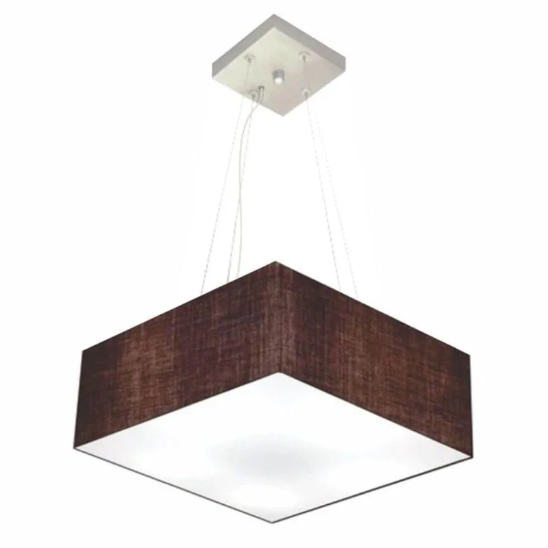 Lustre Pendente Quadrado Md-4194 Cúpula Em Tecido 12/40x40cm Café - Bivolt