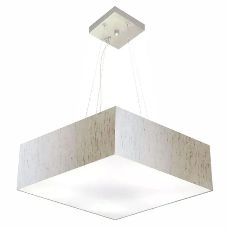 Lustre Pendente Quadrado Md-4198 Cúpula Em Tecido 15/60x60cm Linho Bege - Bivolt