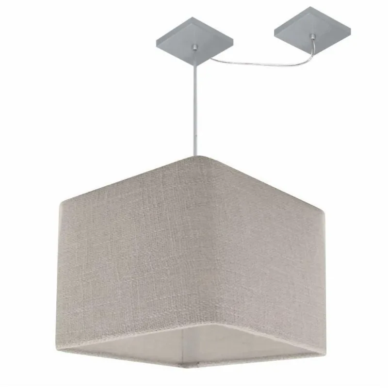 Lustre Pendente Quadrado Com Desvio Md-4269 Cúpula Em Tecido 30/40x40cm Rustico Cinza - Bivolt