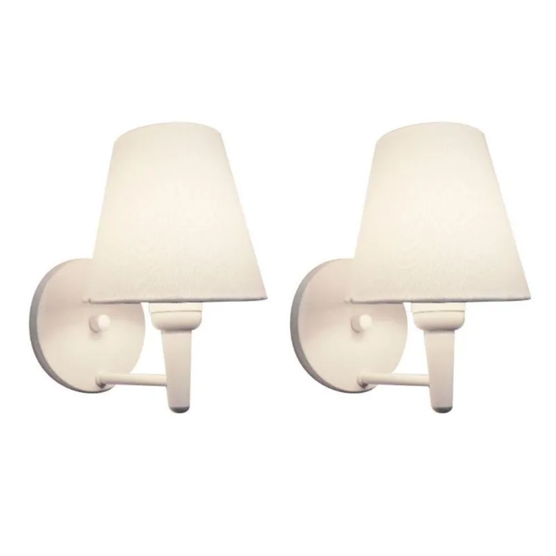 Kit-2 Arandela Cone Md-2004 Base Branco Cúpula Em Tecido 14-14x07cm Branco Tela - Bivolt