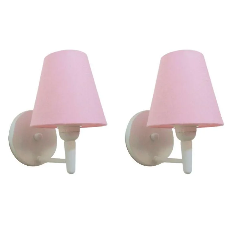 Kit-2 Arandela Cone Md-2004 Base Branco Cúpula Em Tecido 14-14x07cm Rosa Tela - Bivolt - Vivare Brasil Iluminação