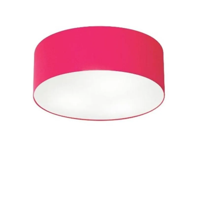 Plafon Cilíndrico Md-3005 Cúpula Em Tecido 40x12cm Rosa Pink - Bivolt - Vivare Brasil Iluminação
