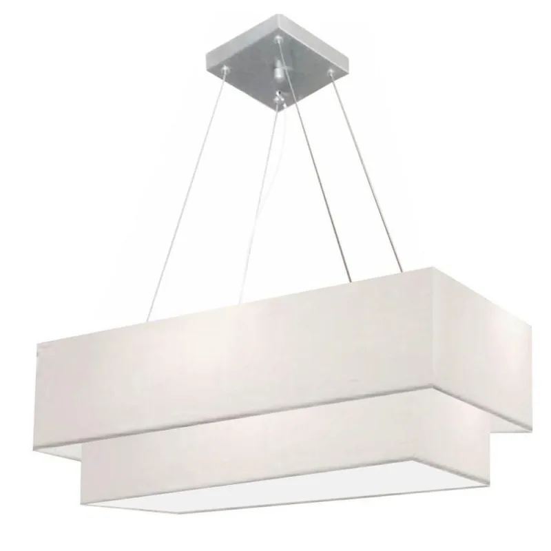 Lustre Pendente Retangular Vivare Md-4138 Cúpula Em Tecido 70x30cm X 60x25cm - Bivolt Branco 127/220v - Vivare Brasil Iluminação - Casa E Construção