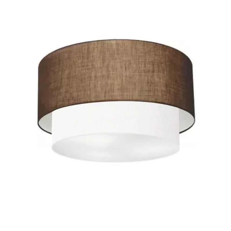 Plafon Duplo Cilíndrico Vivare Md-3045 Cúpula Em Tecido 40x35cm - Bivolt Café-branco 127/220v