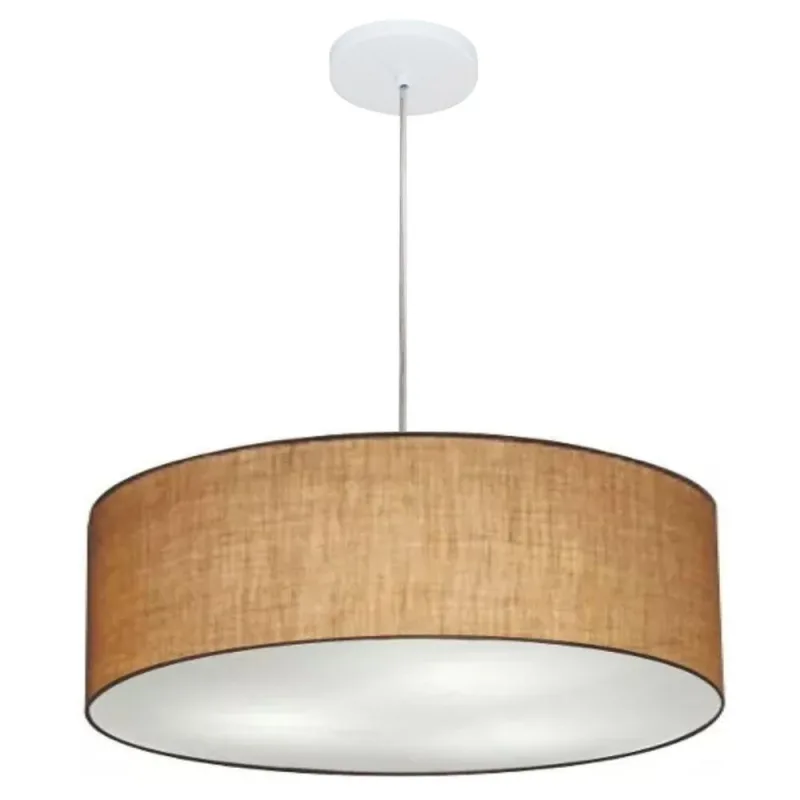 Lustre Pendente Cilíndrico Md-4217 Cúpula em Tecido 50X15CM Palha Vivare Brasil Iluminação - Vivare Brasil Iluminação - Casa E Construção
