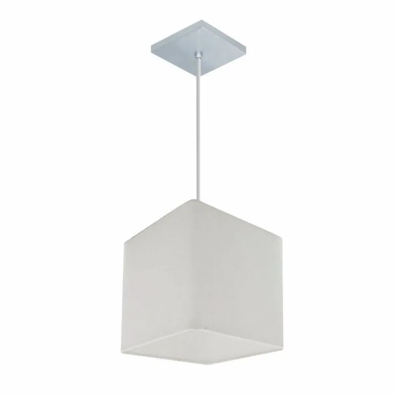 Lustre Pendente Quadrado Md-4223 Cúpula Em Tecido 15/13x13cm Branco - Bivolt