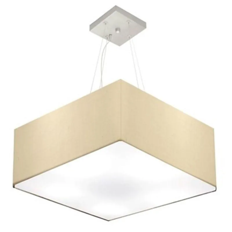 Lustre Pendente Quadrado Md-4006 Cúpula Em Tecido 21/50x50cm Algodão Crú - Bivolt
