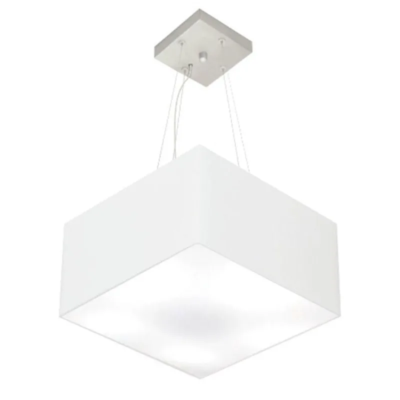 Lustre Pendente Quadrado Md-4041 Cúpula Em Tecido 21/35x35cm Branco - Bivolt