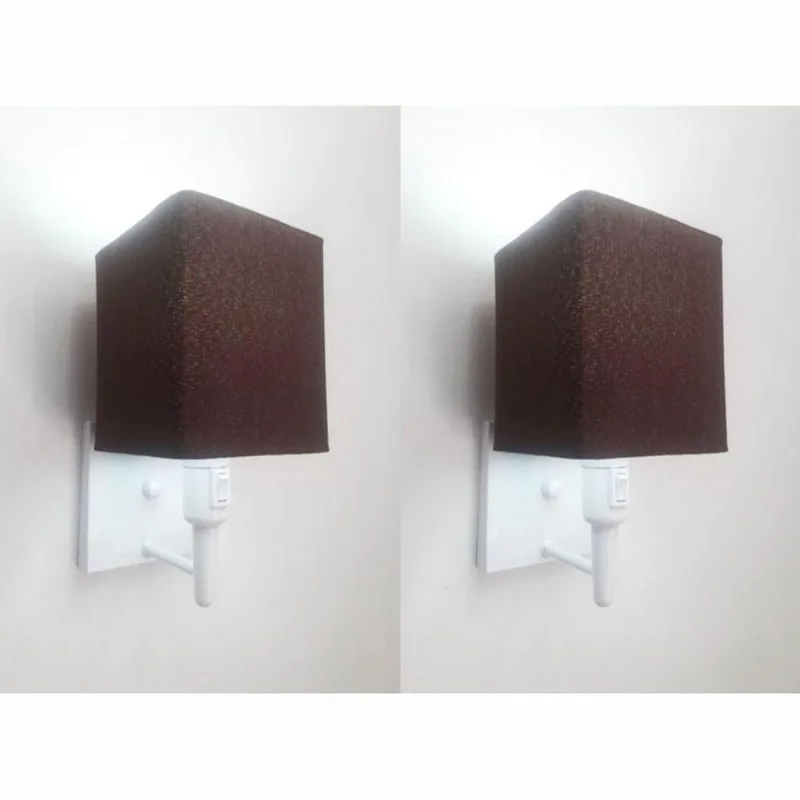 Kit-2 Arandela Quadrada Md-2019 Branco C- Inter Liga E Desl Cúpula Em Tecido Café - Bivolt