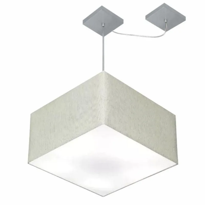 Lustre Pendente Quadrado Com Desvio Md-4271 Cúpula Em Tecido 30/40x40cm Rustico Cinza - Bivolt