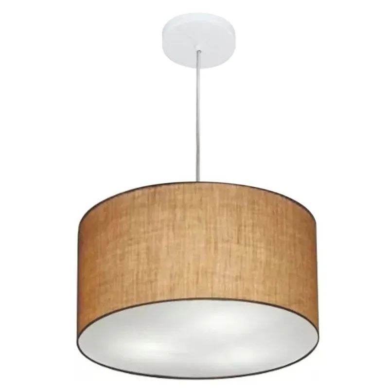 Lustre Pendente Cilíndrico Md-4099 Cúpula em Tecido 40X25CM Bivolt Palha Vivare Brasil Iluminação - Vivare Brasil Iluminação - Casa E Construção