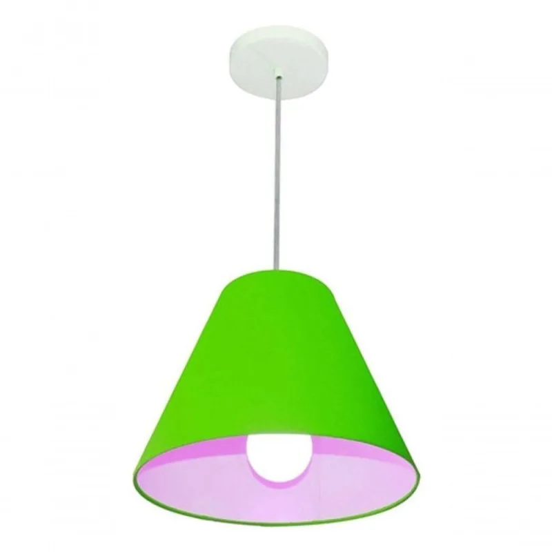 Lustre Pendente Md-4028 Cúpula em Tecido Cone Fio Ajustável verde-limão Vivare Brasil Iluminação - Vivare Brasil Iluminação - Casa E Construção