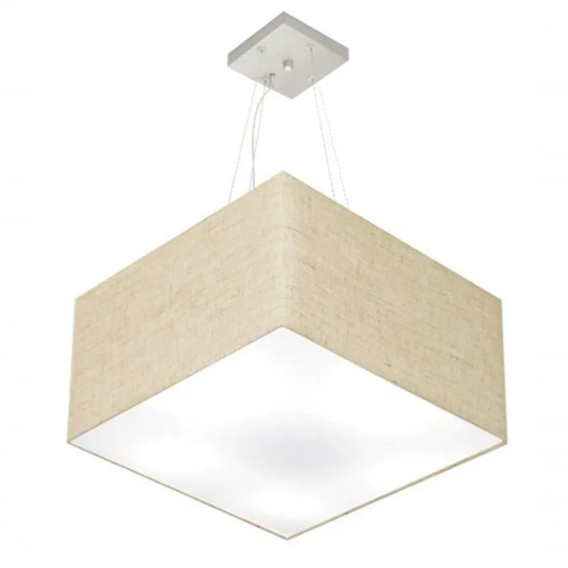 Lustre Pendente Quadrado Md-4199 Cúpula Em Tecido 30/60x60cm Rustico Bege - Bivolt