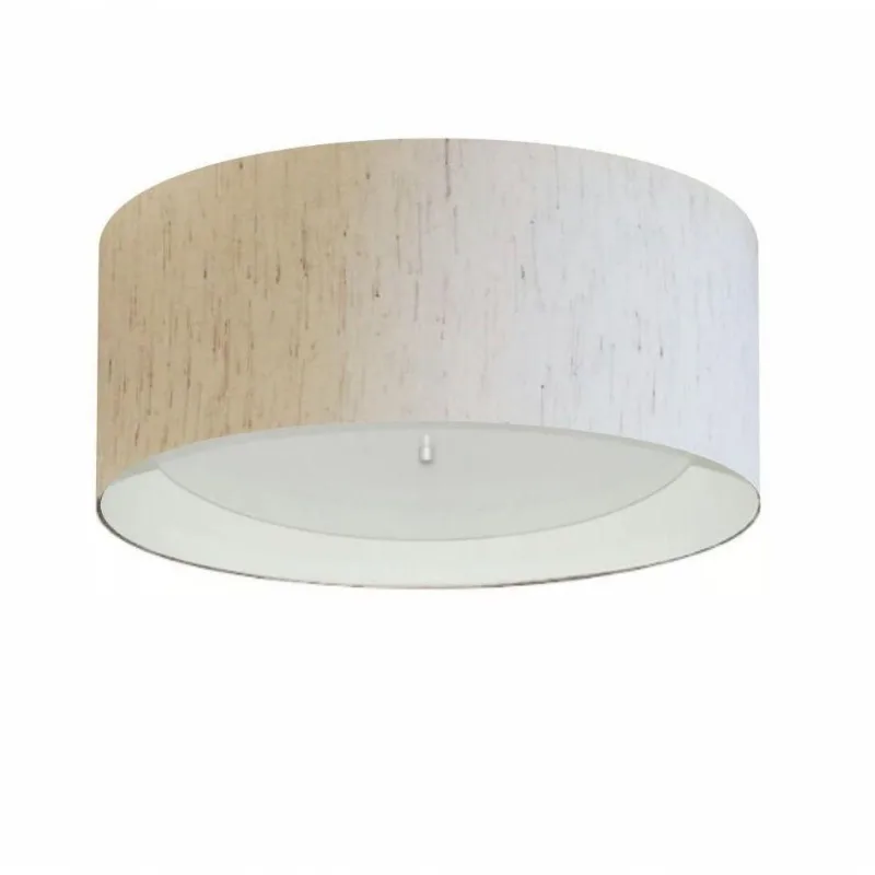 Plafon Cilíndrico Md-3161 Cúpula Em Duplo Tecido 50x25cm Linho Bege / Branco - Bivolt