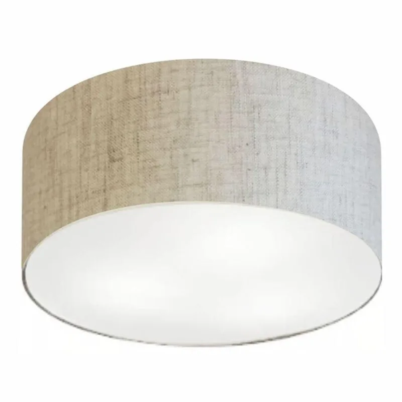 Plafon Cilíndrico Md-3013 Cúpula Em Tecido 60x21cm Rústico Bege - Bivolt