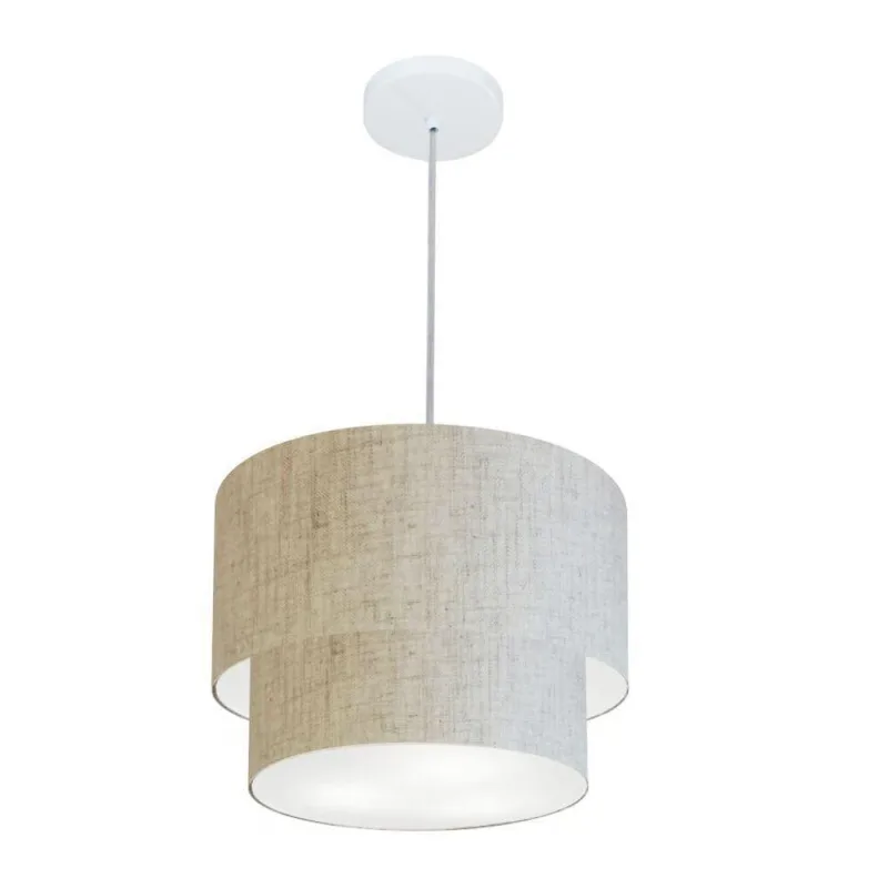 Lustre Pendente Duplo Md-4161 com Cúpula em Tecido Bivolt Rustico-bege Vivare Brasil Iluminação - Vivare Brasil Iluminação - Casa E Construção