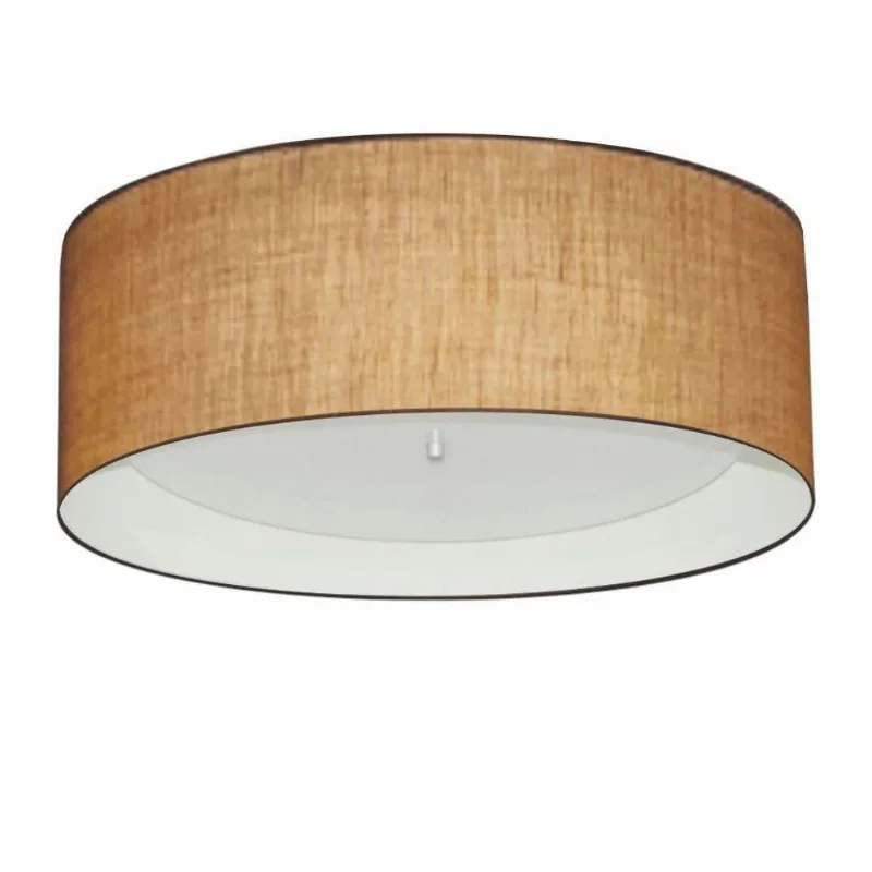 Plafon Cilíndrico Md-3008 Cúpula Em Duplo Tecido 60x25cm Palha / Branco - Bivolt
