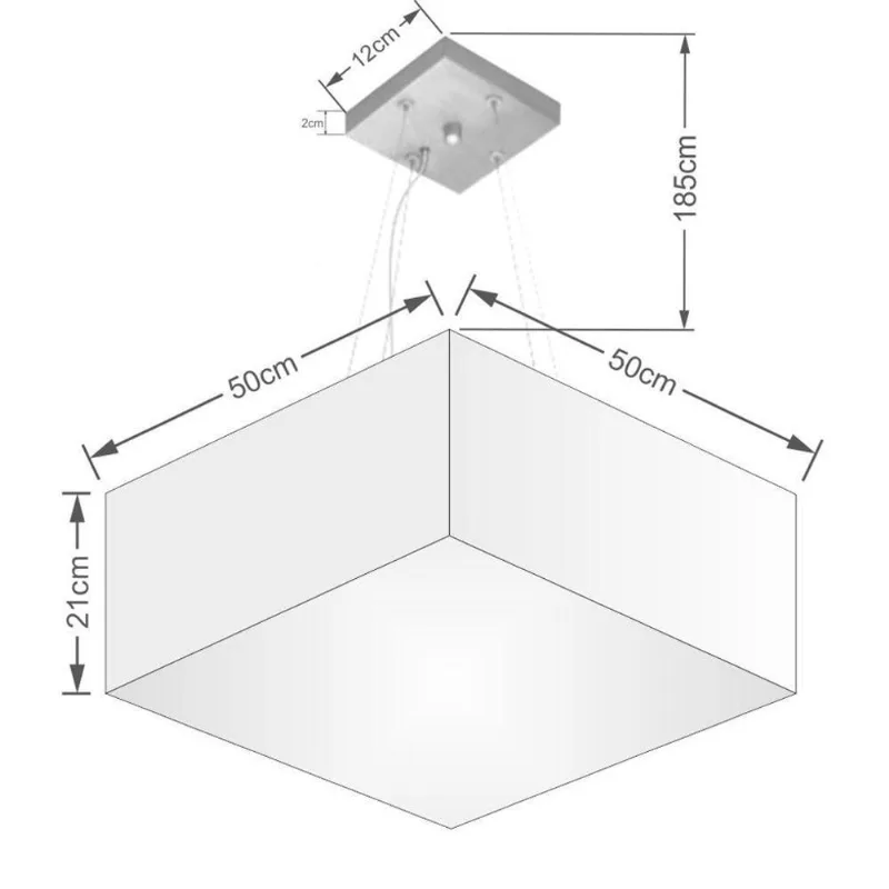 Lustre Pendente Quadrado Md-4040 Cúpula Em Tecido 21/50x50cm Algodão Crú - Bivolt - Vivare Brasil Iluminação