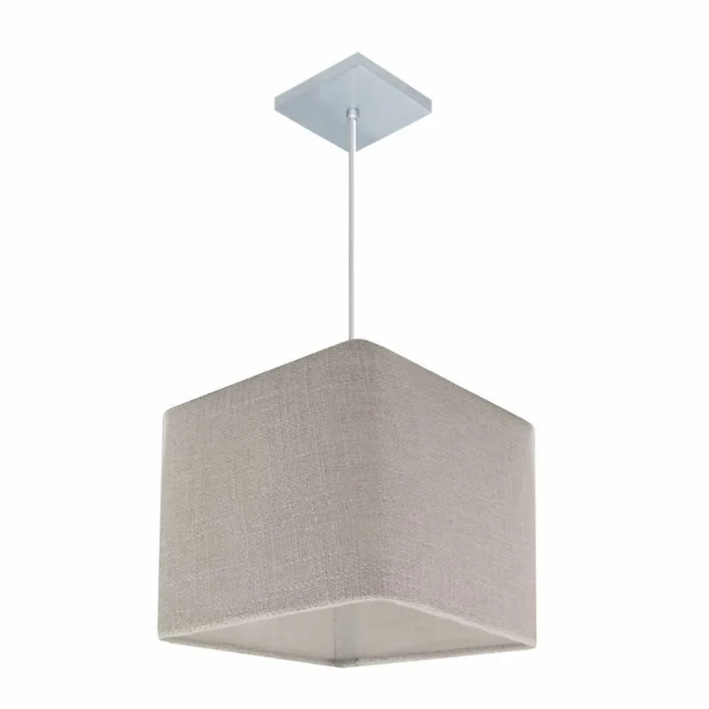 Lustre Pendente Quadrado Md-4058 Cúpula Em Tecido 21/25x25cm Rustico Cinza - Bivolt