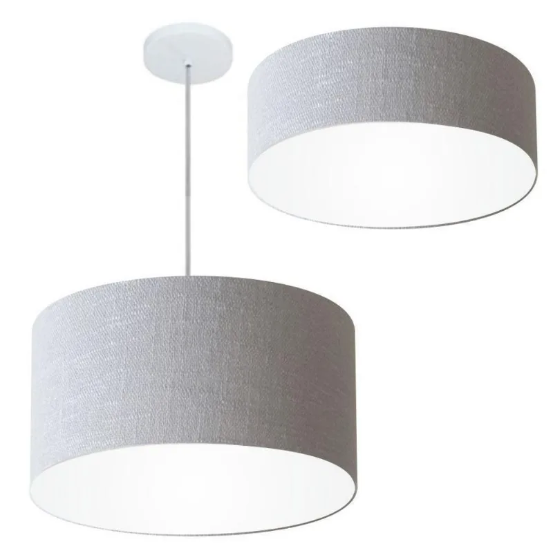 Kit Plafon Md-3014 Pendente Md-4049 Cúpula Em Tecido 50cm Rústico Cinza - Bivolt - Vivare Brasil Iluminação