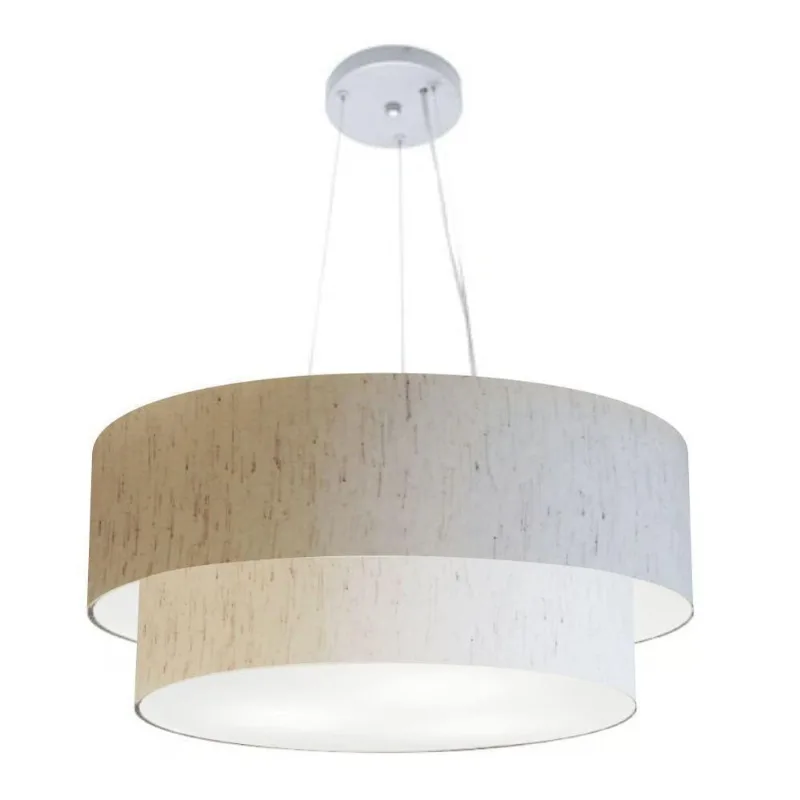 Lustre Pendente Duplo Cilíndrico Md-4082 Cúpula em Tecido Bivolt 110V-220V Linho Bege Vivare Brasil