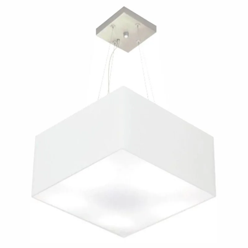 Lustre Pendente Quadrado Md-4195 Cúpula Em Tecido 25/40x40cm Branco - Bivolt