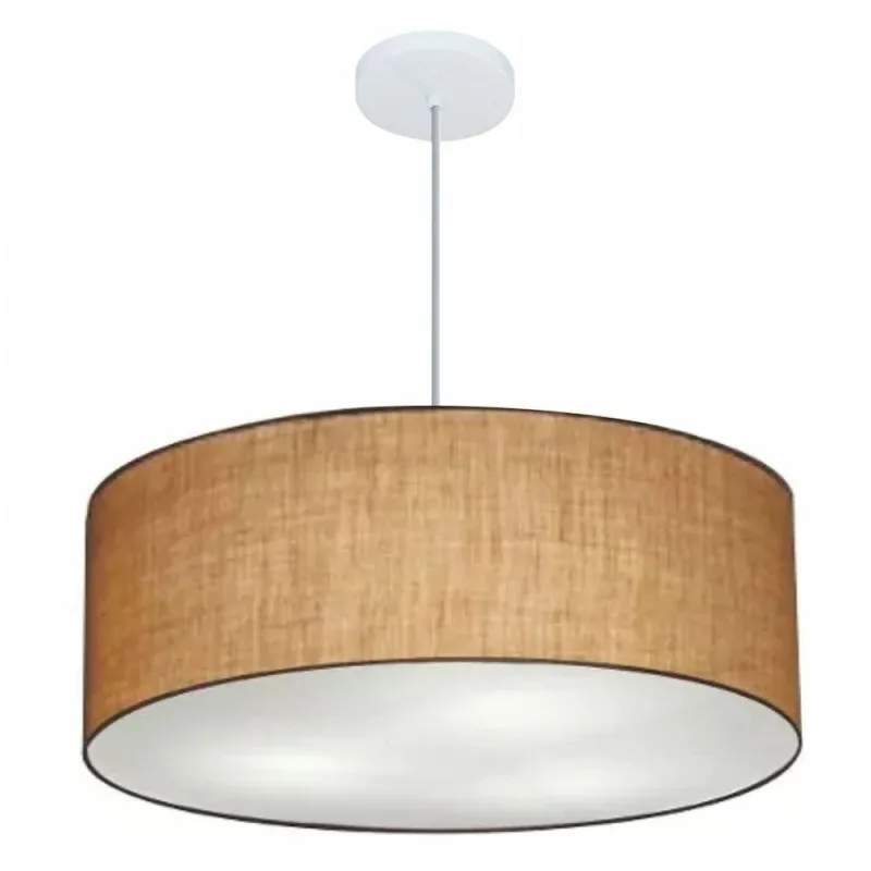 Lustre Pendente Cilíndrico Md-4079 Cúpula em Tecido 60x21CM Bivolt Palha Vivare Brasil Iluminação - Vivare Brasil Iluminação - Casa E Construção