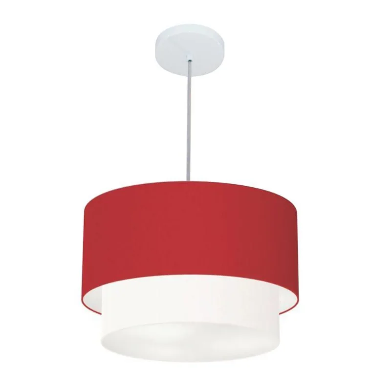 Lustres Pendentes Duplo Cilíndrico Vivare Md-4350 Cúpula Em Tecido 45x40cm - Bivolt Bordo-branco 127/220v